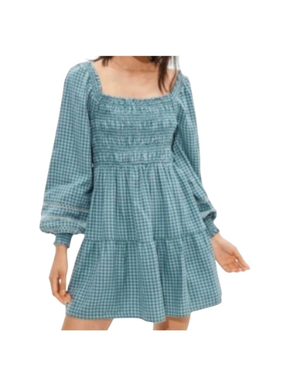 Colorful Babydoll Floral Lace Plaid‎ Mini Dress S Milkmaid Cottage Festival Chic